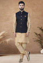 Load image into Gallery viewer, Beige Silk Kurta Pajama With Jacket
