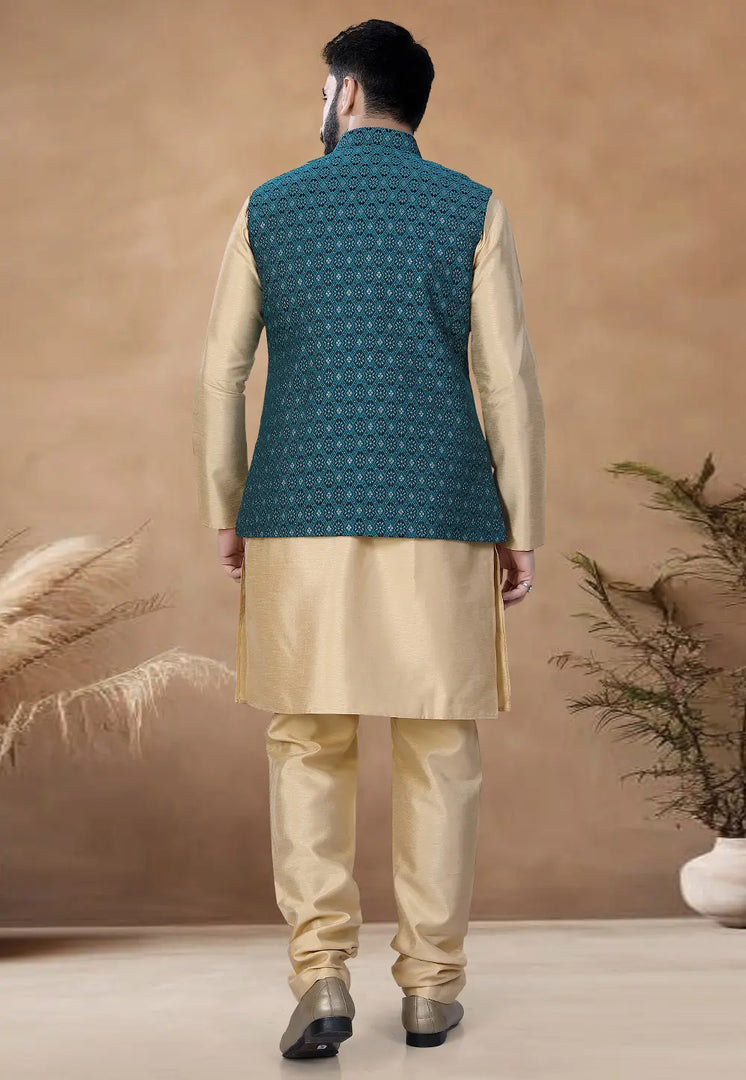 Beige Silk Kurta Pajama With Jacket