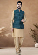 Load image into Gallery viewer, Beige Silk Kurta Pajama With Jacket
