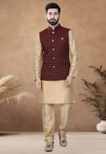 Load image into Gallery viewer, Beige Silk Kurta Pajama With Jacket

