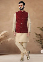Load image into Gallery viewer, Beige Silk Kurta Pajama With Jacket
