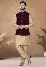 Load image into Gallery viewer, Beige Silk Kurta Pajama With Jacket
