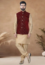 Load image into Gallery viewer, Beige Silk Kurta Pajama With Jacket
