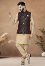 Load image into Gallery viewer, Beige Silk Kurta Pajama With Jacket
