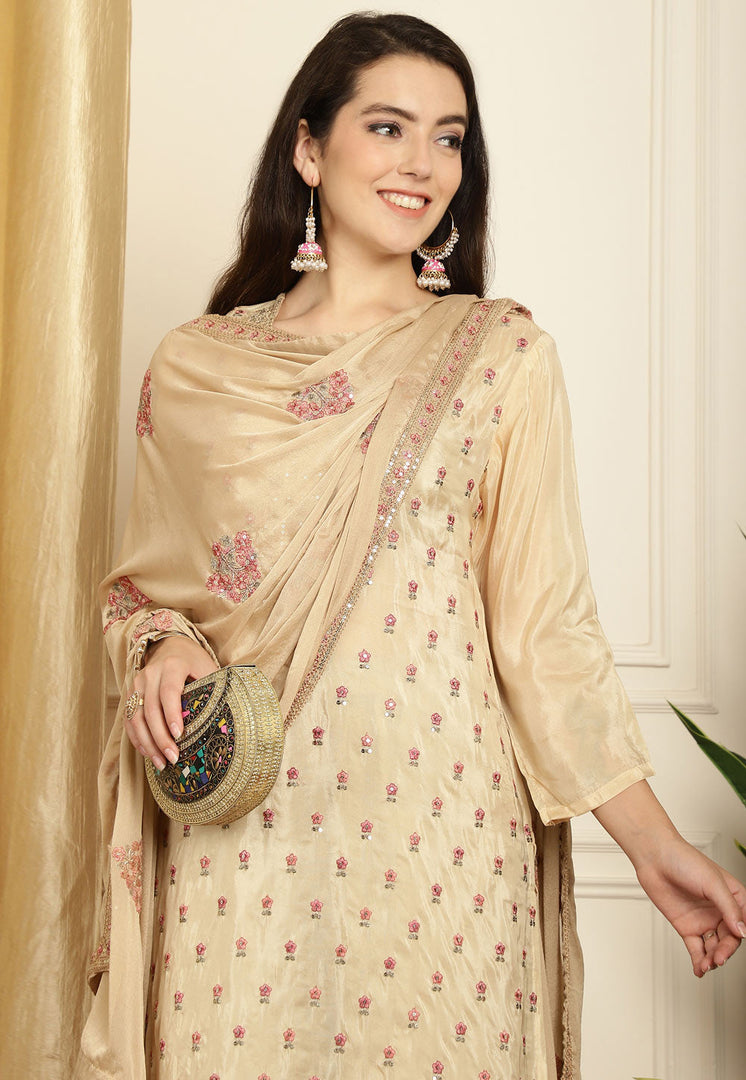 Beige Silk Palazzo Suit