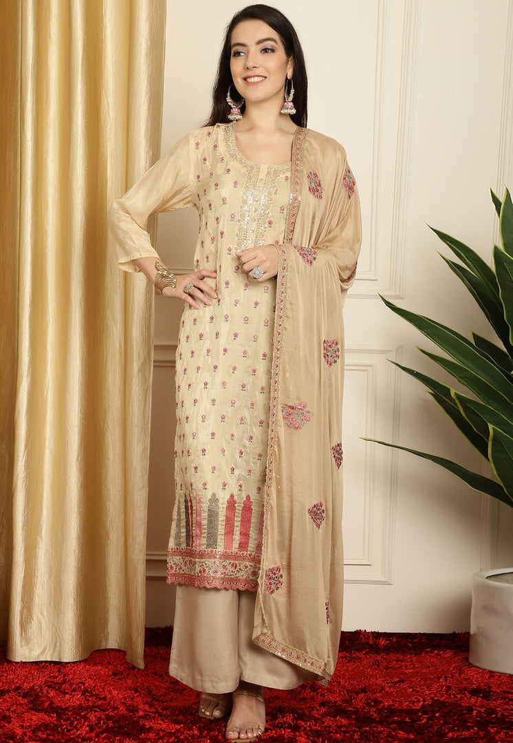 Beige Silk Palazzo Suit