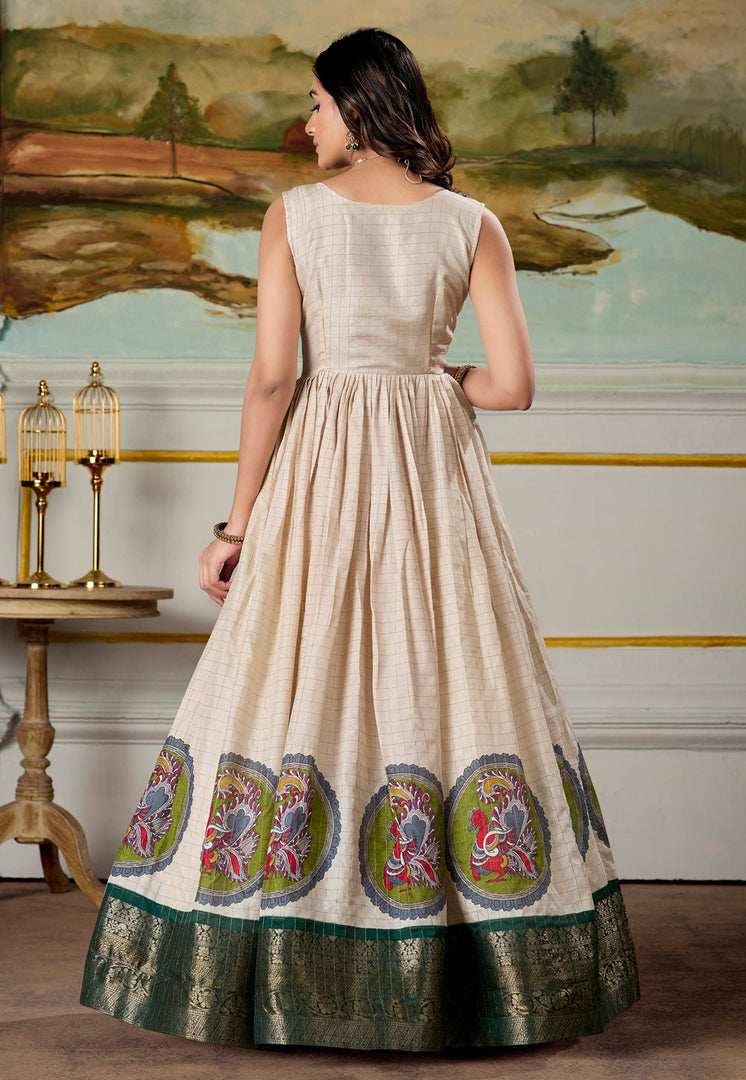 Beige Silk Printed Gown