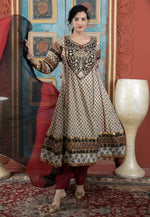 Load image into Gallery viewer, Beige Silk Readymade Anarkali Suit
