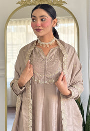 Beige Silk Readymade Anarkali Suit