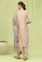 Load image into Gallery viewer, Beige Silk Readymade Pant Style Suit
