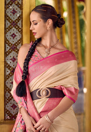 Beige Silk Saree With Blouse