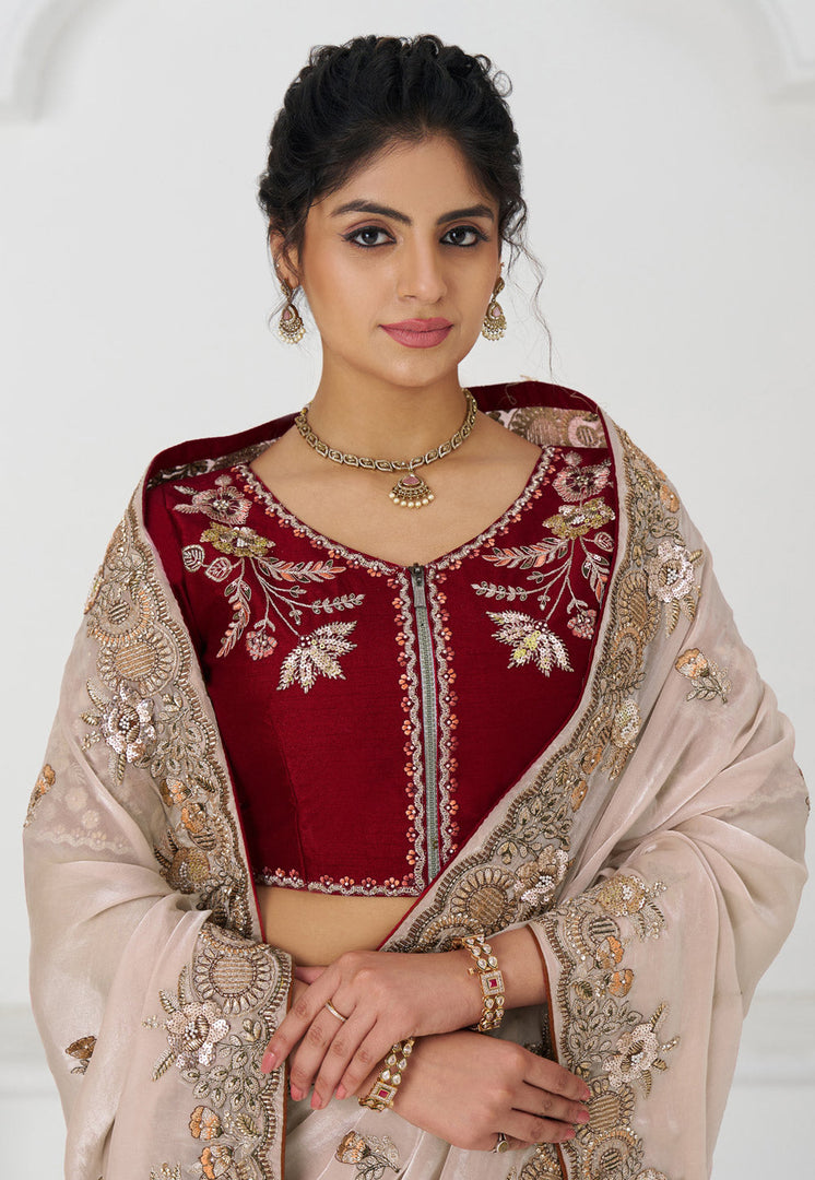Beige Silk Saree With Blouse