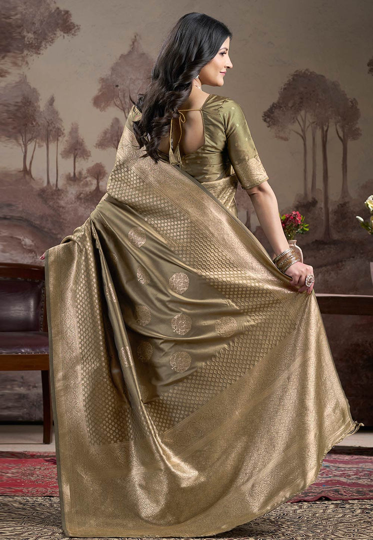 Beige Silk Saree With Blouse