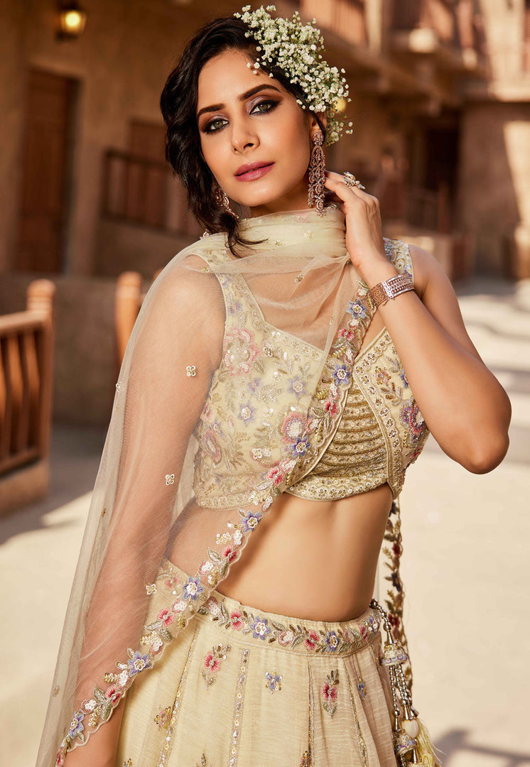 Beige Tissue Lehenga Choli