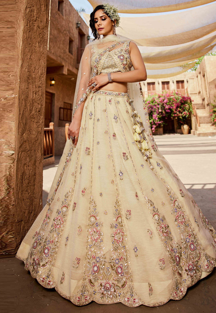 Beige Tissue Lehenga Choli