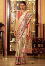 Load image into Gallery viewer, Beige Tissue Silk Saree With Blouse
