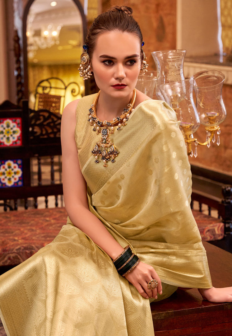 Beige Tissue Silk Saree With Blouse