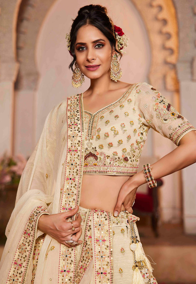 Beige Tissue Wedding Lehenga Choli