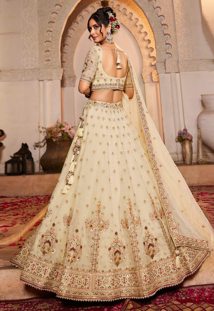 Beige Tissue Wedding Lehenga Choli
