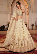 Load image into Gallery viewer, Beige Tissue Wedding Lehenga Choli
