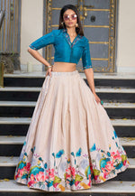 Load image into Gallery viewer, Beige Tussar Silk Floral Lehenga choli
