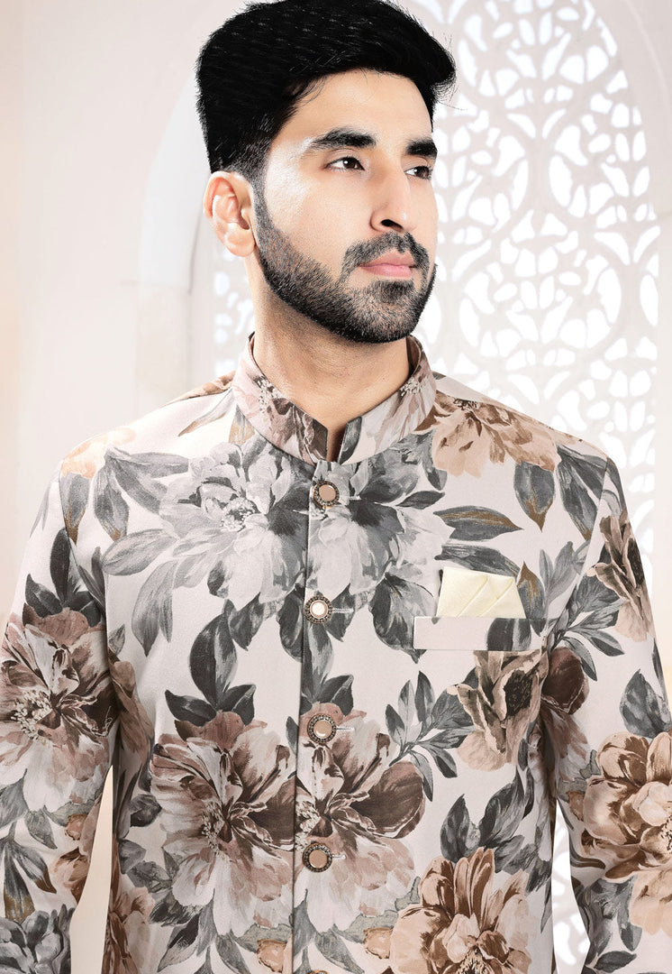 Beige Velvet Indo Western Suit
