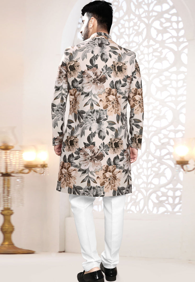 Beige Velvet Indo Western Suit