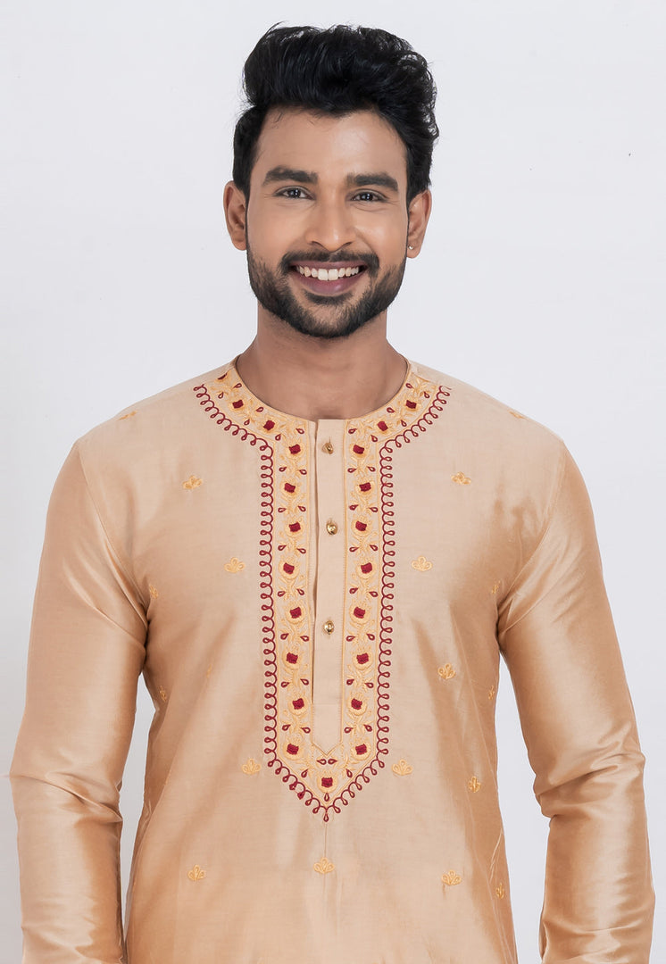Beige Viscose Dhoti Kurta