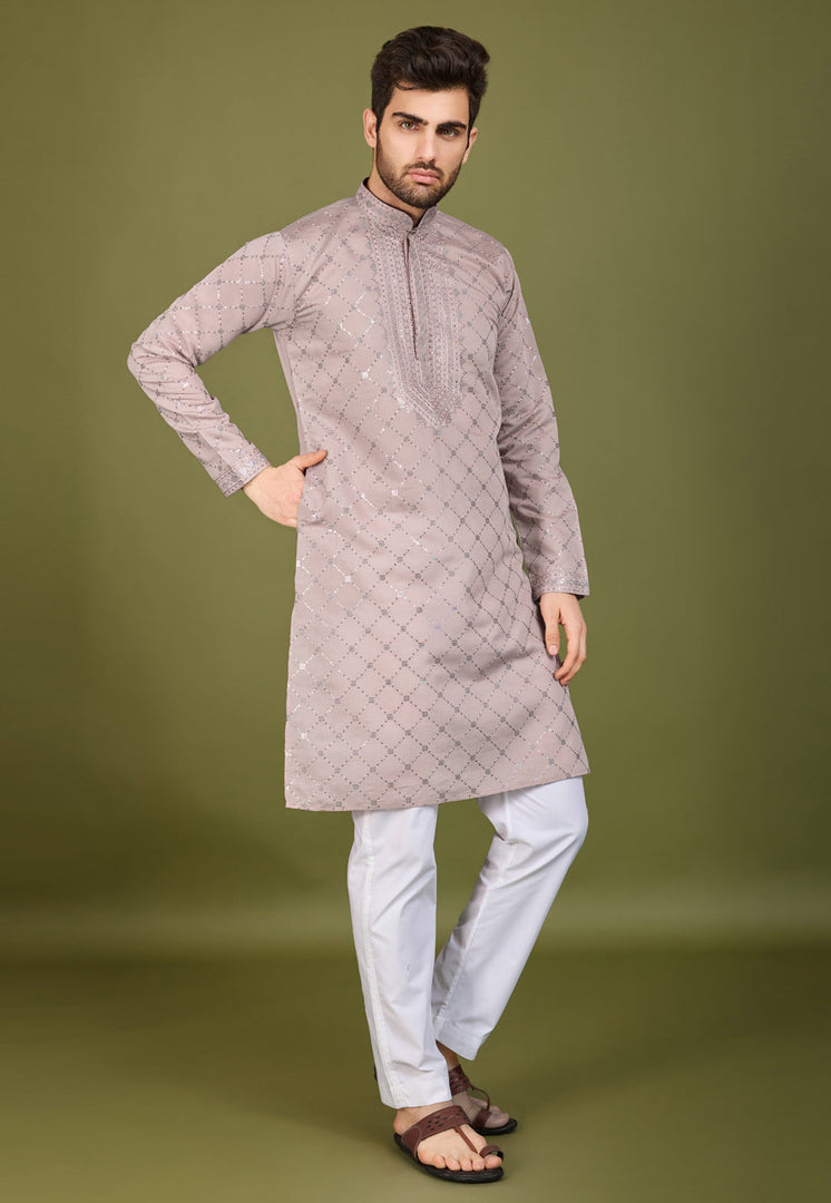 Beige Viscose Kurta Pajama With Stole