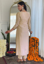 Load image into Gallery viewer, Beige Viscose Readymade Pant Style Suit
