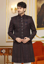 Load image into Gallery viewer, Black Art Silk Indo Western Sherwani
