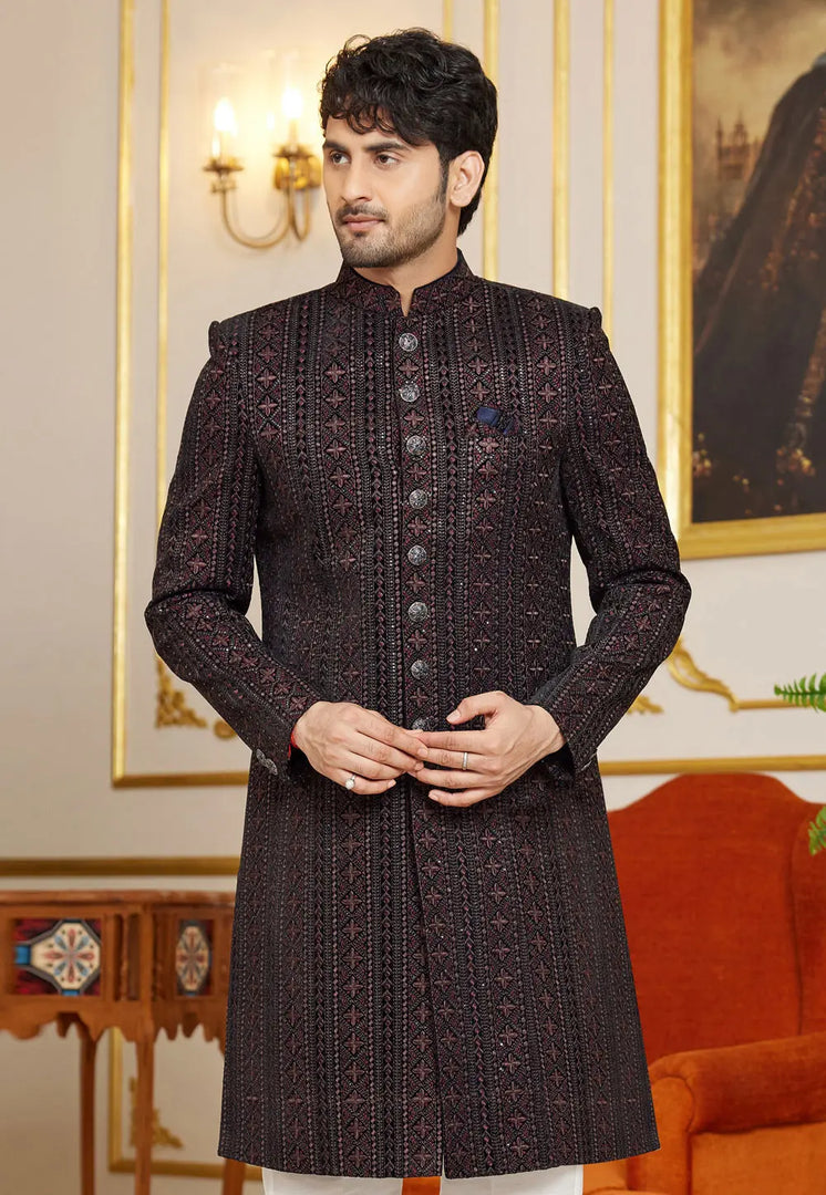 Black Art Silk Indo Western Sherwani