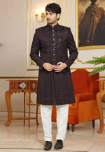 Load image into Gallery viewer, Black Art Silk Indo Western Sherwani
