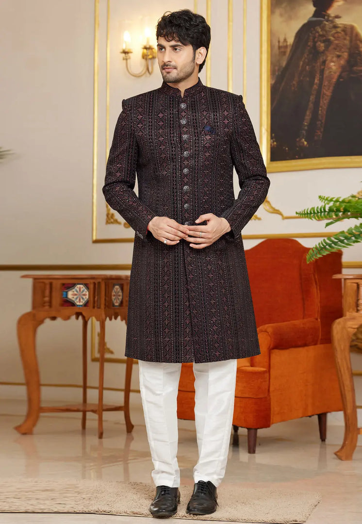 Black Art Silk Indo Western Sherwani