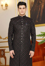 Load image into Gallery viewer, Black Art Silk Indo Western Sherwani
