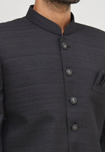 Load image into Gallery viewer, Black Art Silk Indo Western Sherwani
