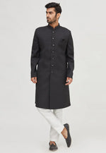 Load image into Gallery viewer, Black Art Silk Indo Western Sherwani
