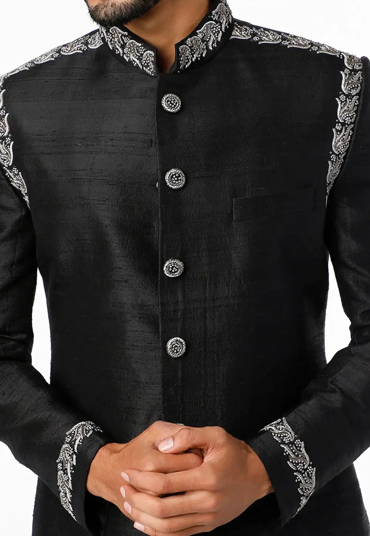Black Art Silk Indo Western Sherwani