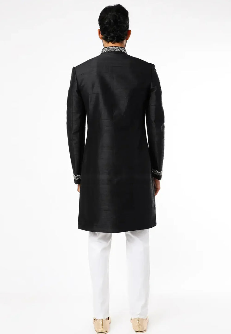 Black Art Silk Indo Western Sherwani