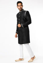 Load image into Gallery viewer, Black Art Silk Indo Western Sherwani
