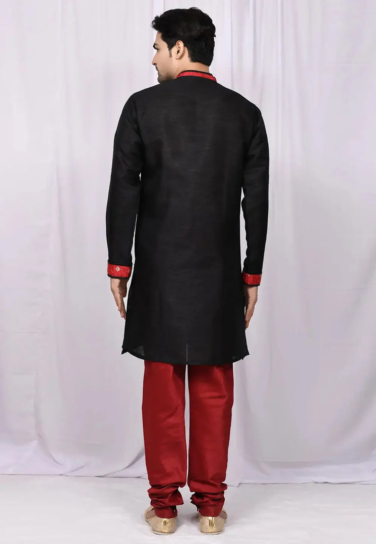 Black Art Silk Indo Western Suit