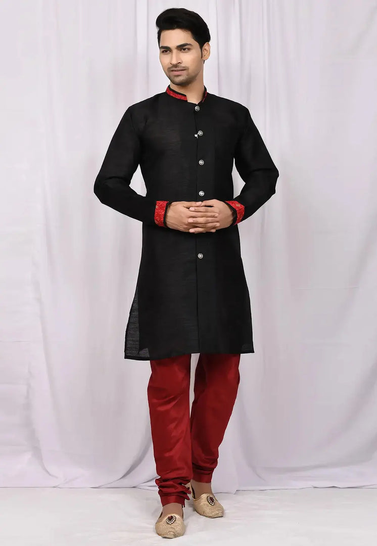 Black Art Silk Indo Western Suit