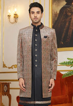 Load image into Gallery viewer, Black Art Silk Jacket Style Sherwani
