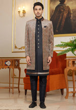 Load image into Gallery viewer, Black Art Silk Jacket Style Sherwani
