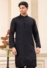 Load image into Gallery viewer, Black Art Silk Kurta Pajama
