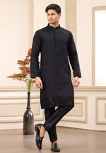 Load image into Gallery viewer, Black Art Silk Kurta Pajama

