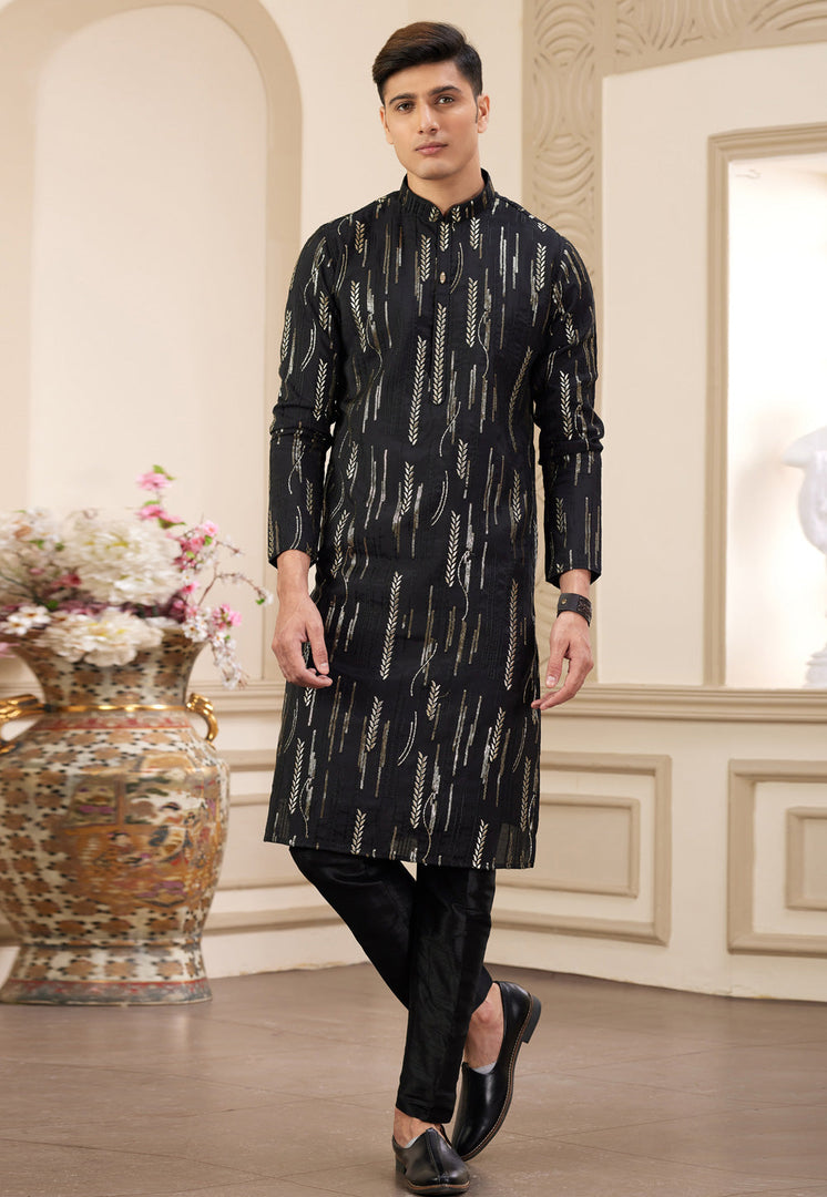 Black Art Silk Kurta Pajama