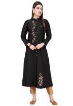 Load image into Gallery viewer, Black Art Silk Kurta Set With Pent

