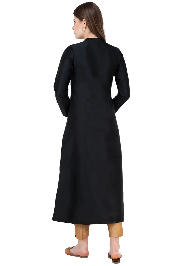 Black Art Silk Kurta Set With Pent