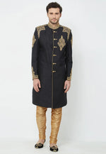 Load image into Gallery viewer, Black Art Silk Sherwani
